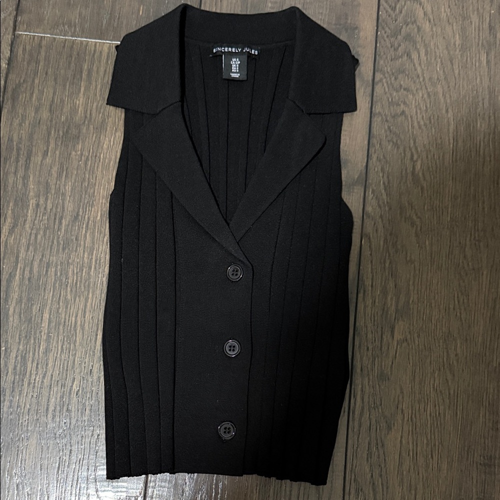 Sincerely Jules Black Button-Up Vest and pleated skirt